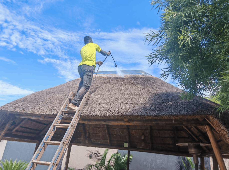 Thatch roof fire-proofing application by Rafiki Thatching Johannesburg